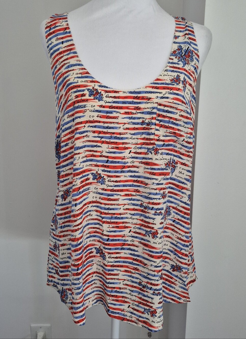 Joie Silk Scoop Neck Striped Print Tank Top Size Medium